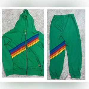 Aviator Nation Kelly Green 5 Stripe Sweat jacket & pants, Unisex L